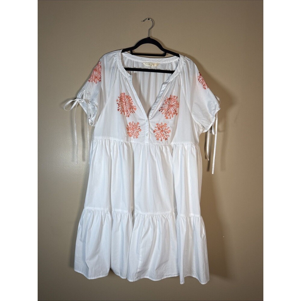 Wayward Fancies Eshakti Dress XL White Poplin Tiered Embroidered Tie Sleeve - Picture 2 of 7